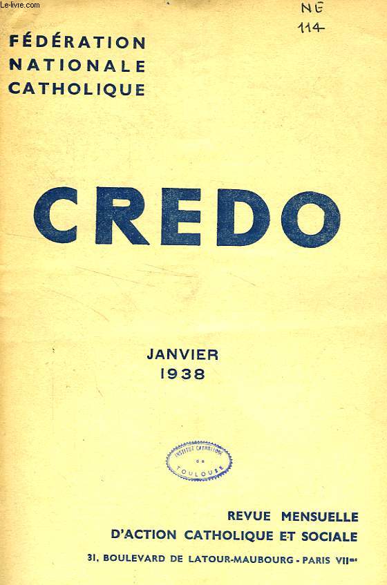 CREDO, JAN. 1938