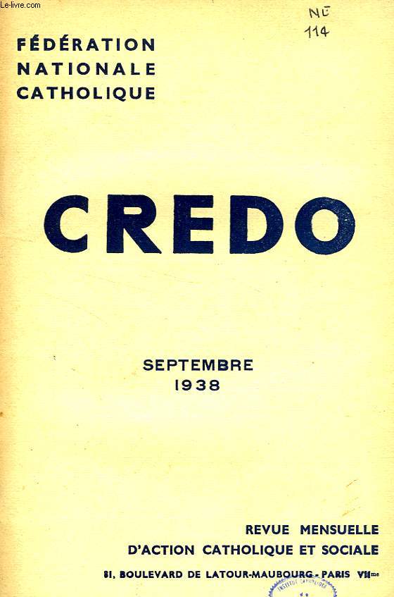 CREDO, SEPT. 1938