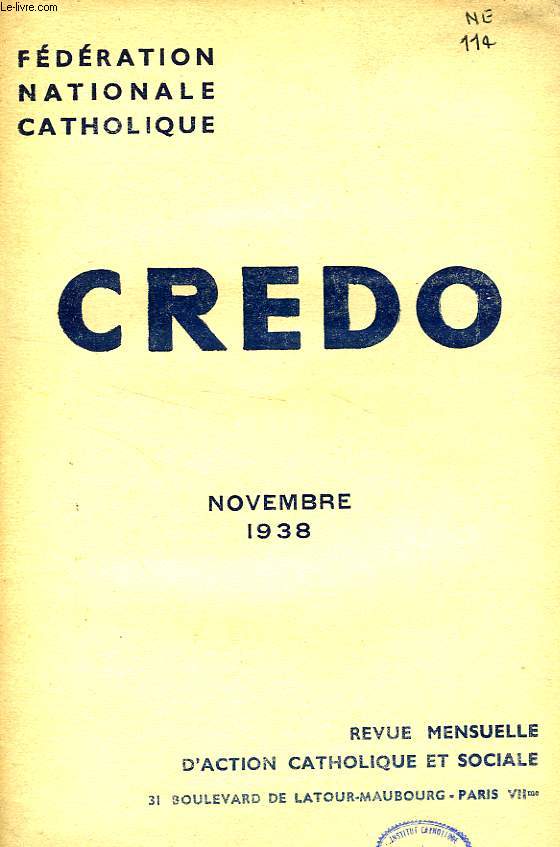 CREDO, NOV. 1938