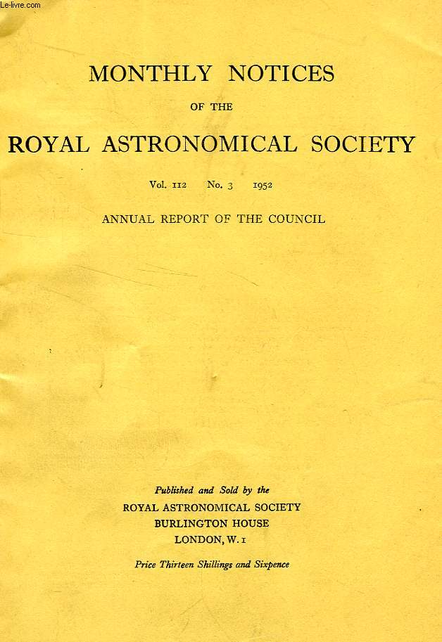 MONTHLY NOTICES OF THE ROYAL ASTRONOMICAL SOCIETY, VOL. 112, N 3, 1952