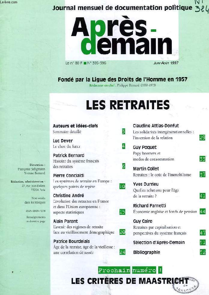 APRES-DEMAIN, N 395-396, JUIN-AOUT 1997, JOURNAL MENSUEL DE DOCUMENTATION POLITIQUE