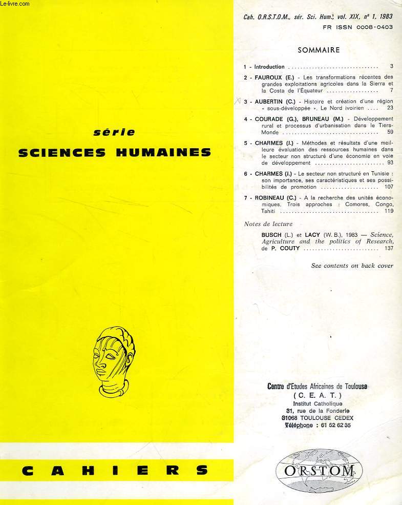 CAHIERS ORSTOM, SCIENCES HUMAINES, VOL. XIX, N 1, 1983