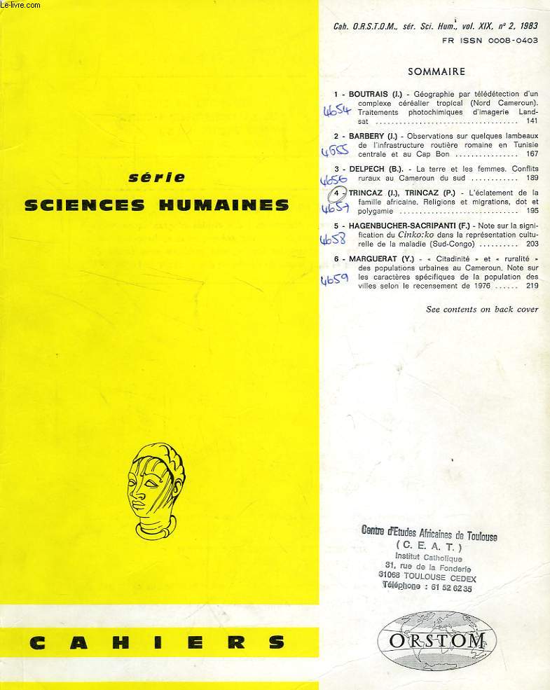 CAHIERS ORSTOM, SCIENCES HUMAINES, VOL. XIX, N 2, 1983