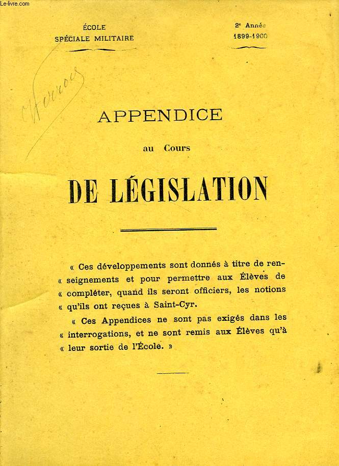 APPENDICE AU COURS DE LEGISLATION