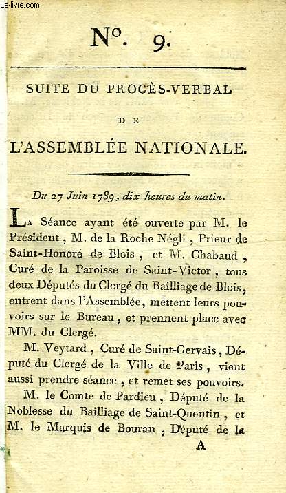 SUITE DU PROCES-VERBAL DE L'ASSEMBLEE NATIONALE (N 9)
