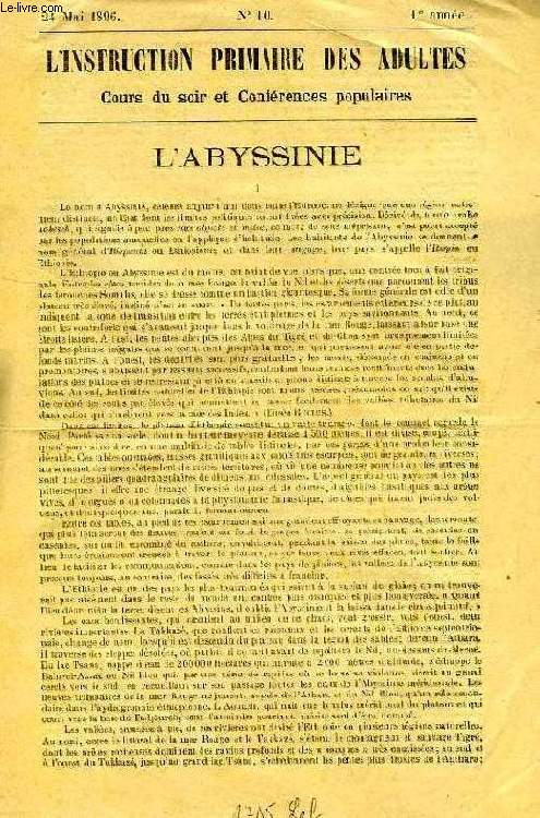 L'INSTRUCTION PRIMAIRE DES ADULTES, 1re ANNEE, N 10, 24 MAI 1896, L'ABYSSINIE