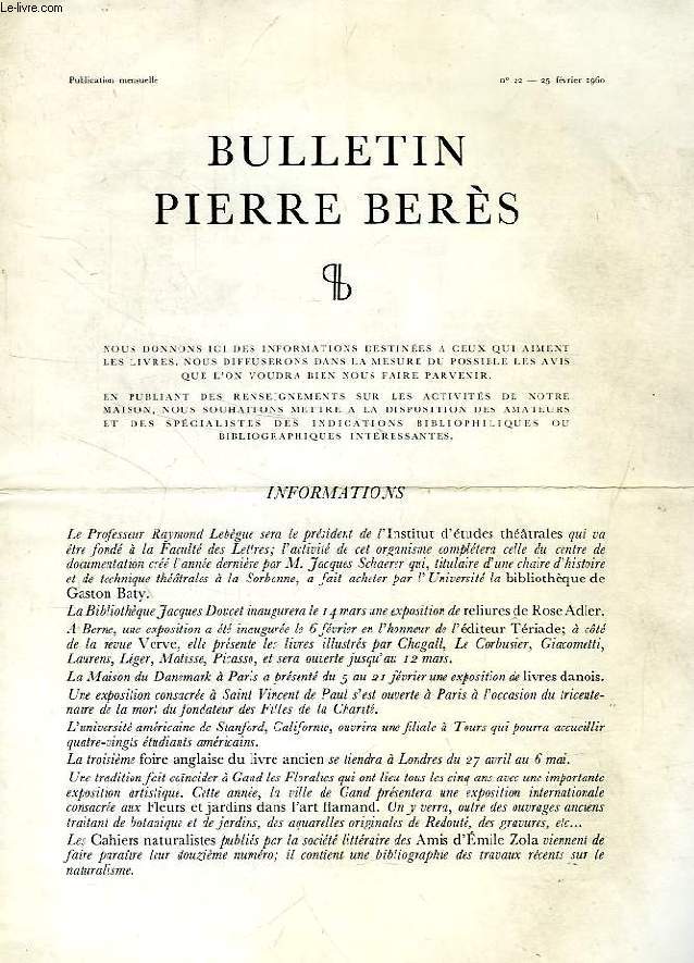 BULLETIN PIERRE BERES, N 22, FEV. 1960