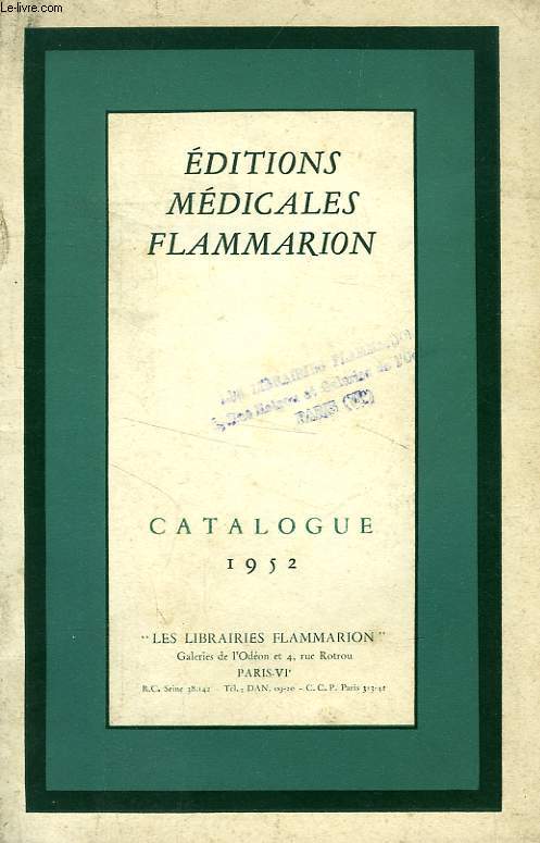 EDITIONS MEDICALES FLAMMARION, CATALOGUE 1952