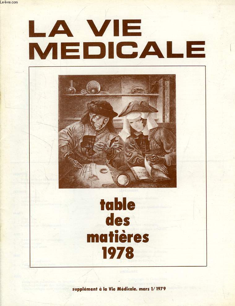LA VIE MEDICALE, TABLE DES MATIERES 1978