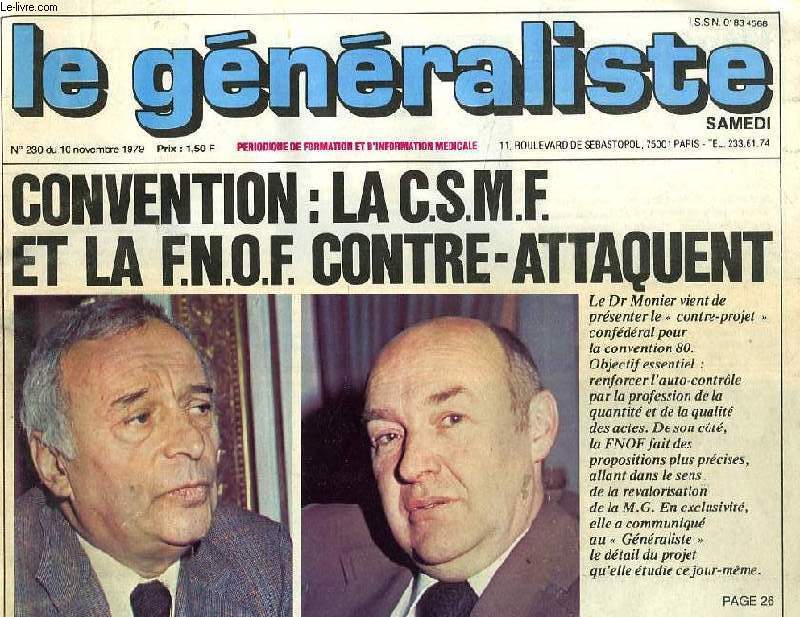 LE GENERALISTE, N 230, NOV. 1979