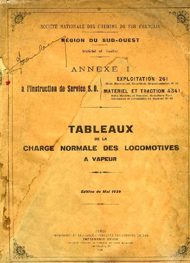 TABLEAUX DE LA CHARGE NORMALE DES LOCOMOTIVES A VAPEUR