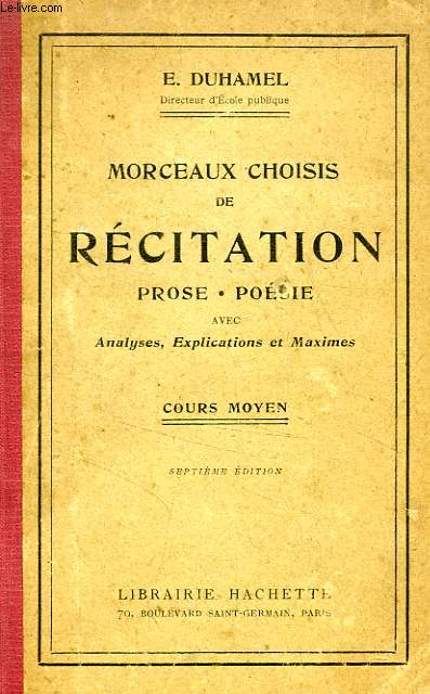 MORCEAUX CHOISIS DE RECITATION, PROSE, POESIE, COURS MOYEN