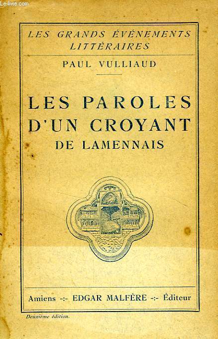 LES PAROLES D'UN CROYANT DE LAMENNAIS