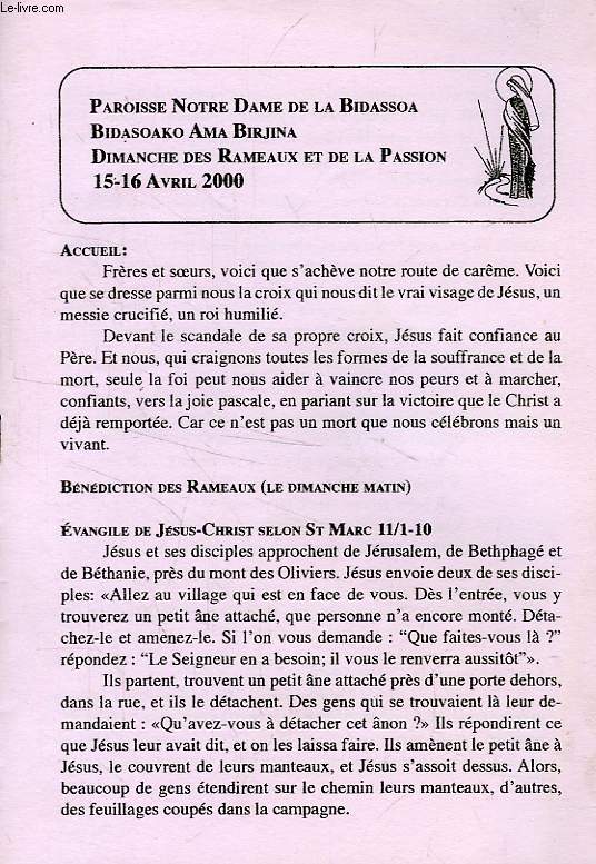 PAROISSE NOTRE-DAME DE LA BIDASSOA, DIMANCHE DES RAMEAUX ET DE LA PASSION, AVRIL 2000