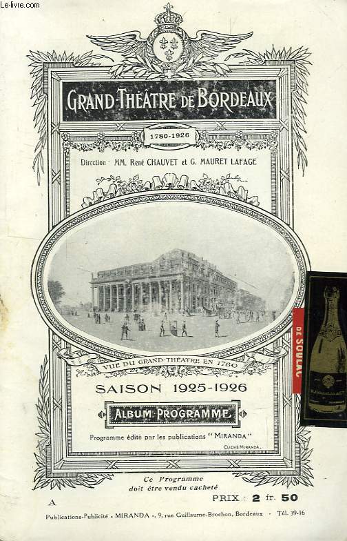 GRAND THEATRE DE BORDEAUX, ALBUM-PROGRAMME, SAISON 1925-1926
