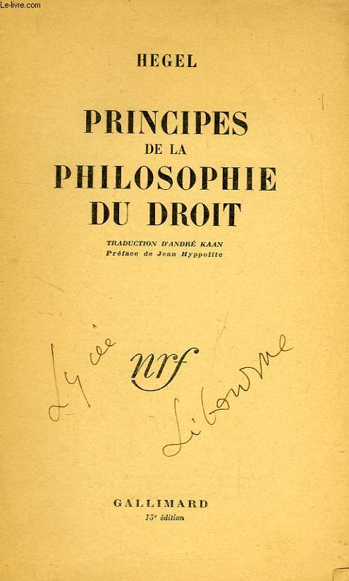 PRINCIPES DE LA PHILOSOPHIE DU DROIT (1821)