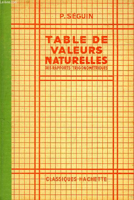 TABLE DE VALEURS NATURELLES DES RAPPORTS TRIGONOMETRIQUES
