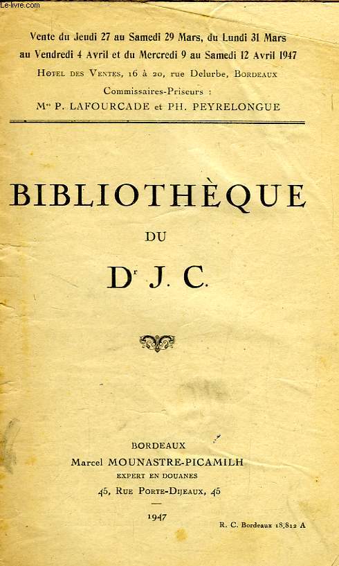 BIBLIOTHEQUE Dr J.C. (CATALOGUE)
