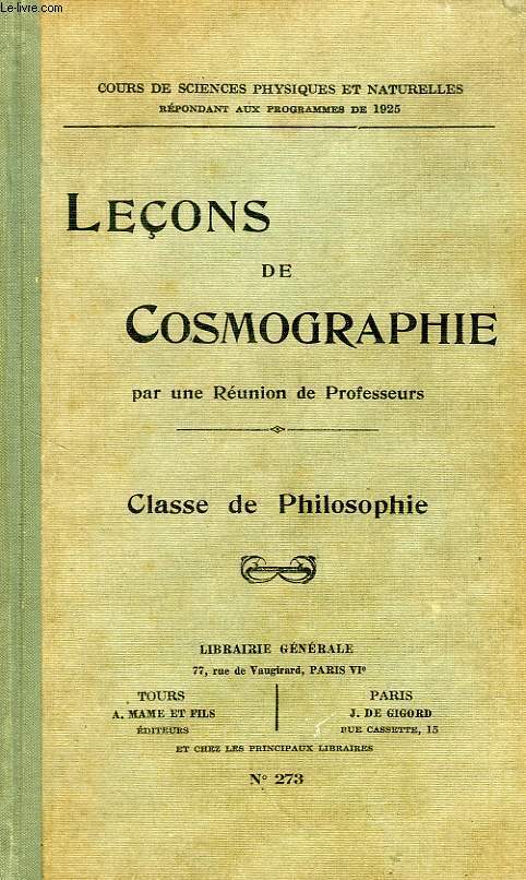 LECONS DE COSMOGRAPHIE, POUR LA CLASSE DE PHILOSOPHIE