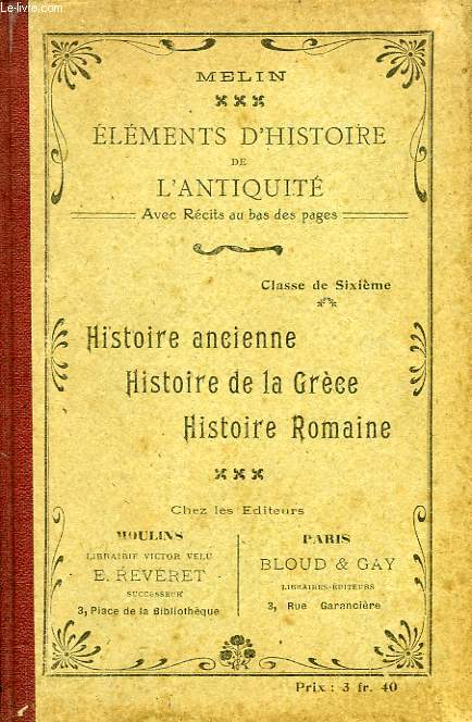 ELEMENTS D'HISTOIRE DE L'ANTIQUITE, CLASSE DE 6e