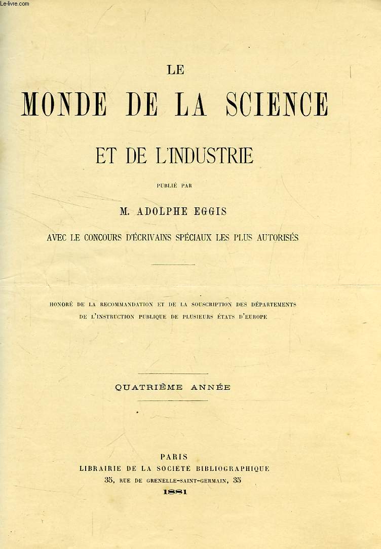 LE MONDE DE LA SCIENCE ET DE L'INDUSTRIE, 4e ANNEE