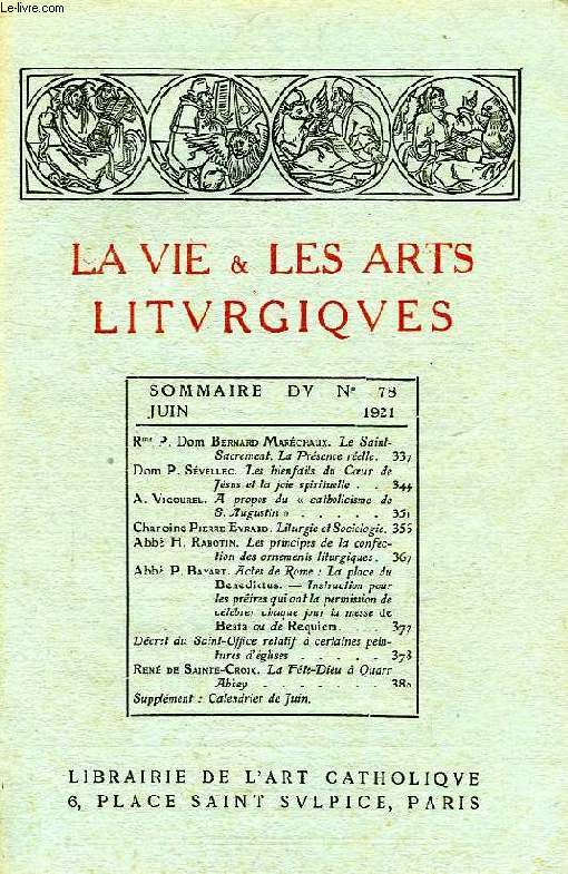 LA VIE & LES ARTS LITURGIQUES, N 78, JUIN 1921
