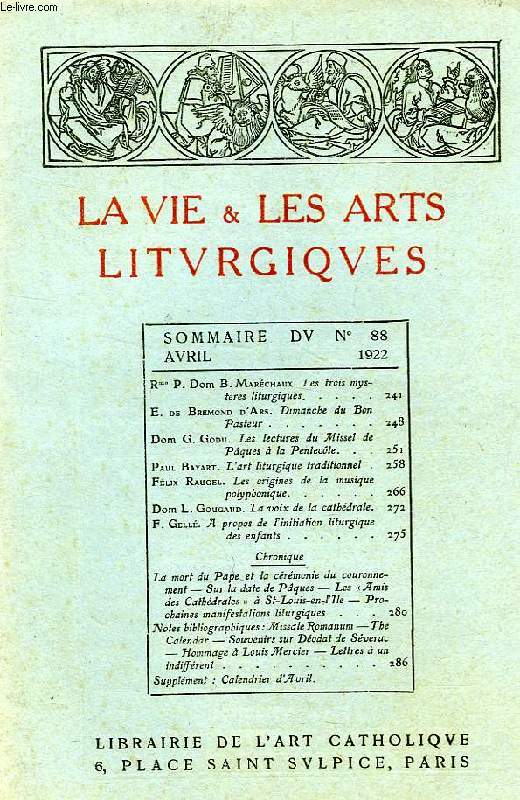 LA VIE & LES ARTS LITURGIQUES, N 88, AVRIL 1922