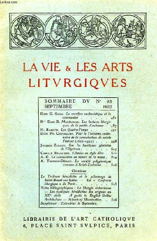 LA VIE & LES ARTS LITURGIQUES, N 93, SEPT. 1922