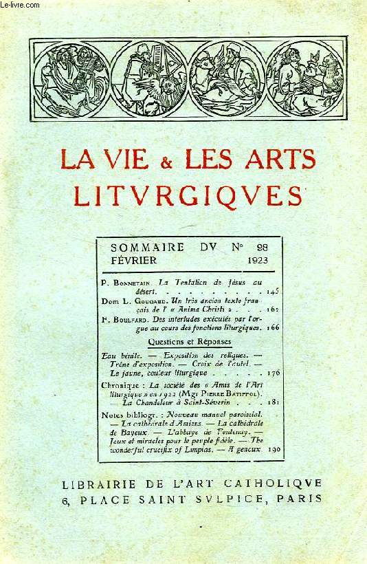 LA VIE & LES ARTS LITURGIQUES, N 98, FEV. 1923