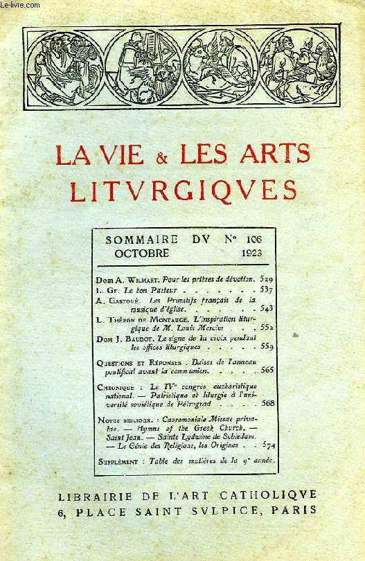 LA VIE & LES ARTS LITURGIQUES, N 106, OCT. 1923