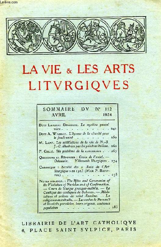 LA VIE & LES ARTS LITURGIQUES, N 112, AVRIL 1924