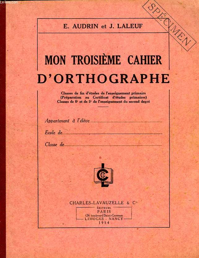 MON TROISIEME CAHIER D'ORTHOGRAPHE