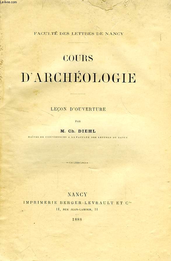 COURS D'ARCHEOLOGIE, LECON D'OUVERTURE