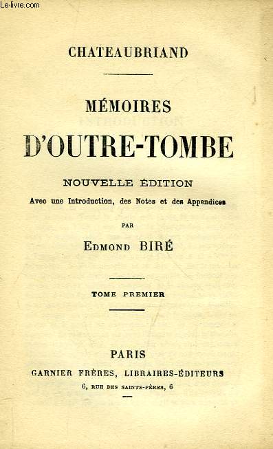 MEMOIRES D'OUTRE-TOMBE, TOME I