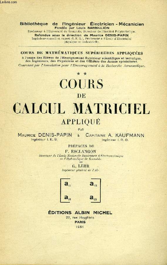 COURS DE CALCUL MATRICIEL APPLIQUE