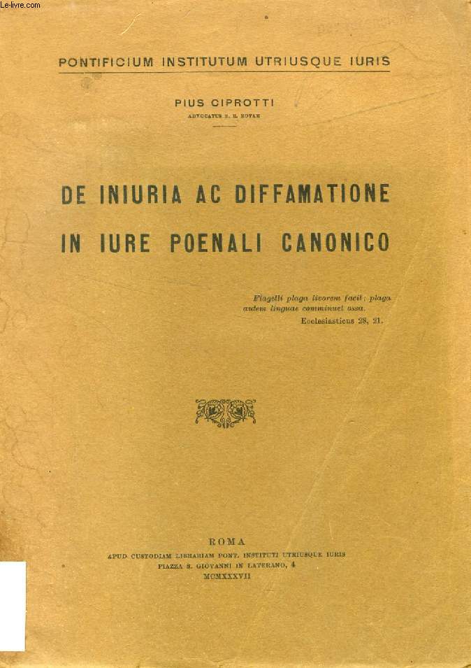 DE INIURA AC DIFFAMATIONE IN IURE POENALI CANONICO
