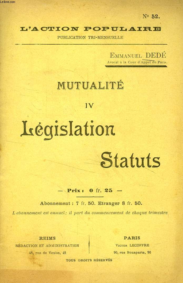MUTUALITE, IV, LEGISLATION, STATUTS