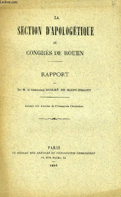 LA SECTION D'APOLOGETIQUE AU CONGRES DE ROUEN (RAPPORT)