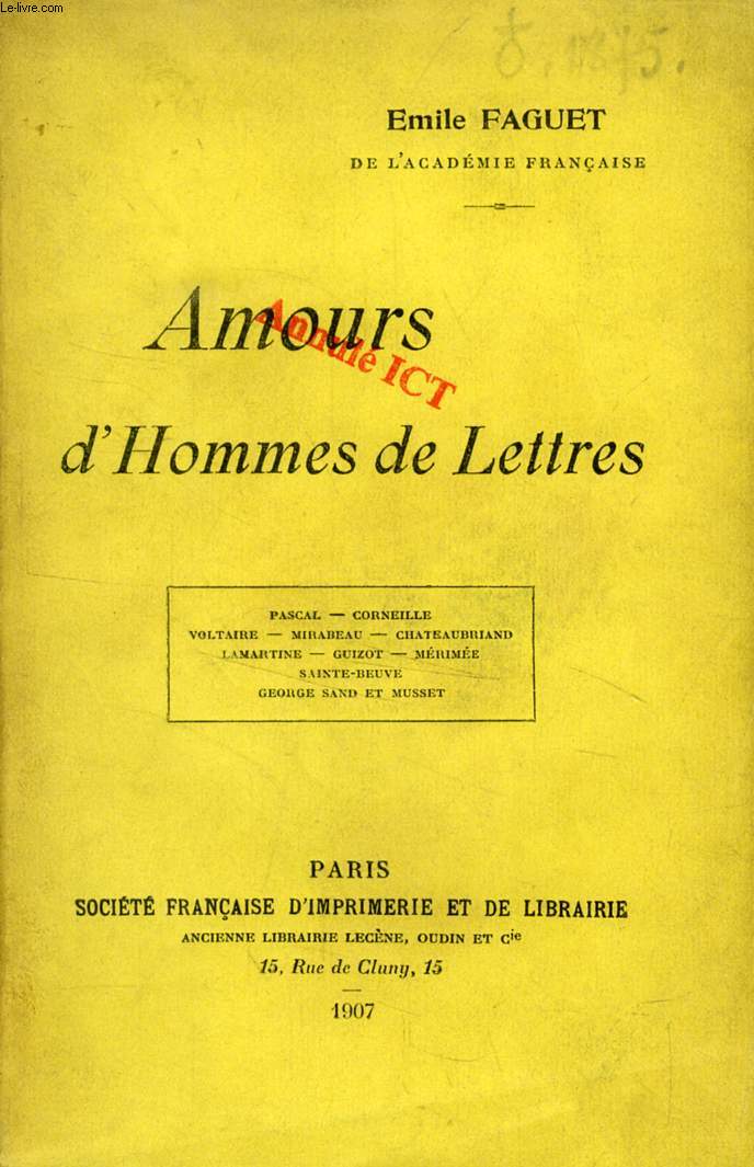 AMOURS D'HOMMES DE LETTRES