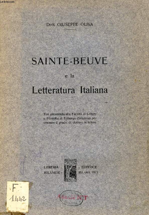 SAINTE-BEUVE ET LA LETTERATURA ITALIANA (TESI)