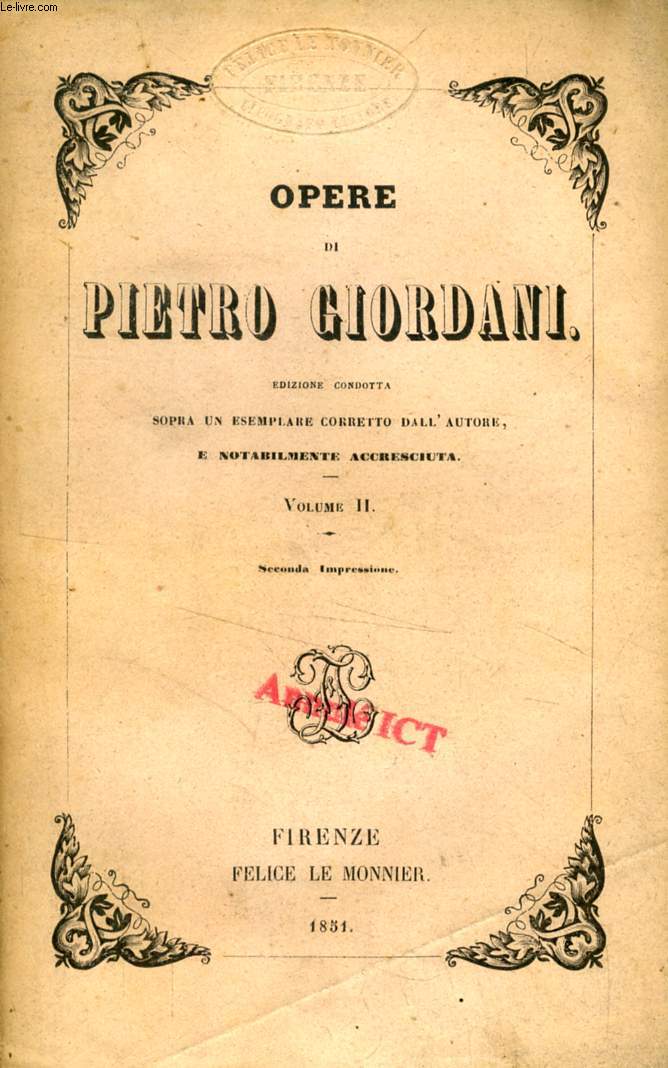 OPERE DI PIETRO GIORDANI, VOLUME II