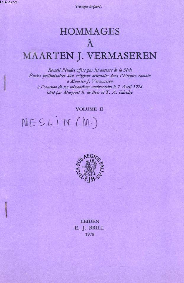 HOMMAGES A MAARTEN J. VERMASEREN, VOLUME II (EXTRAIT), AGDISTIS OU L'ANDROGYNIE MALSEANTE