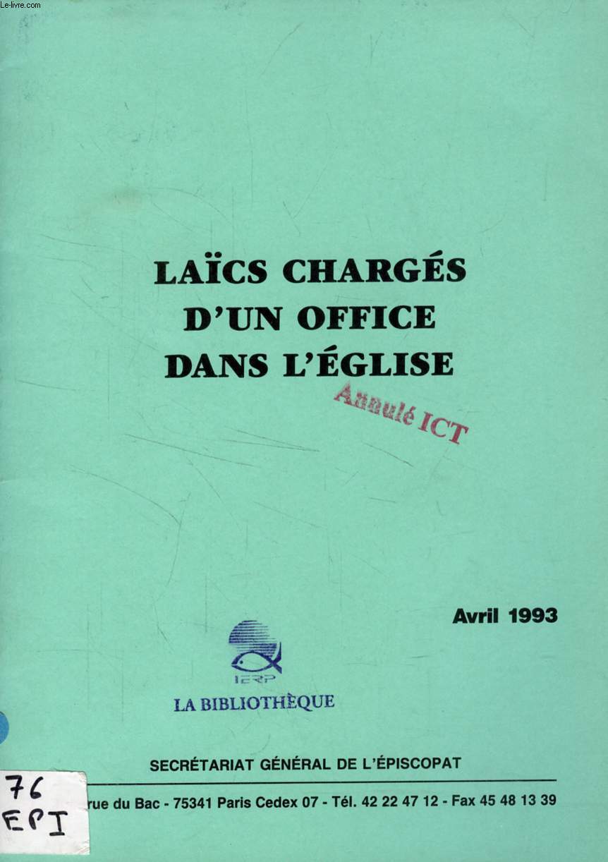 LAICS CHARGES D'UN OFFICE DANS L'EGLISE