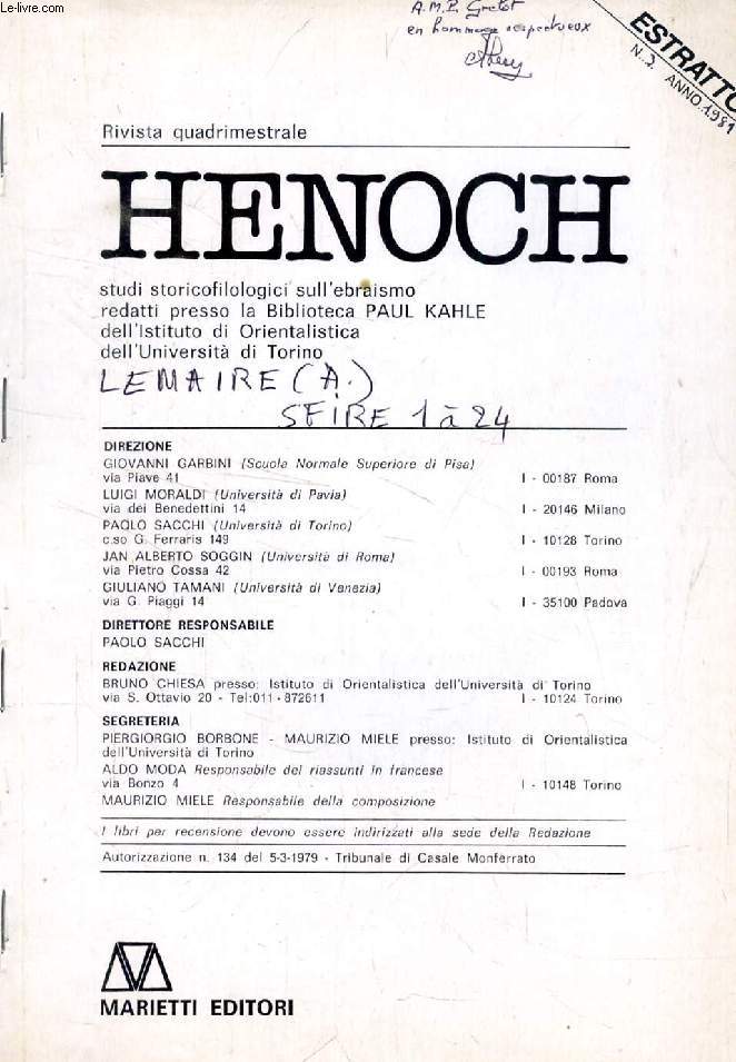 HENOCH, N 3, 1981, ESTRATTO, SFIRE I A 24 ET L'ARAMEEN ST