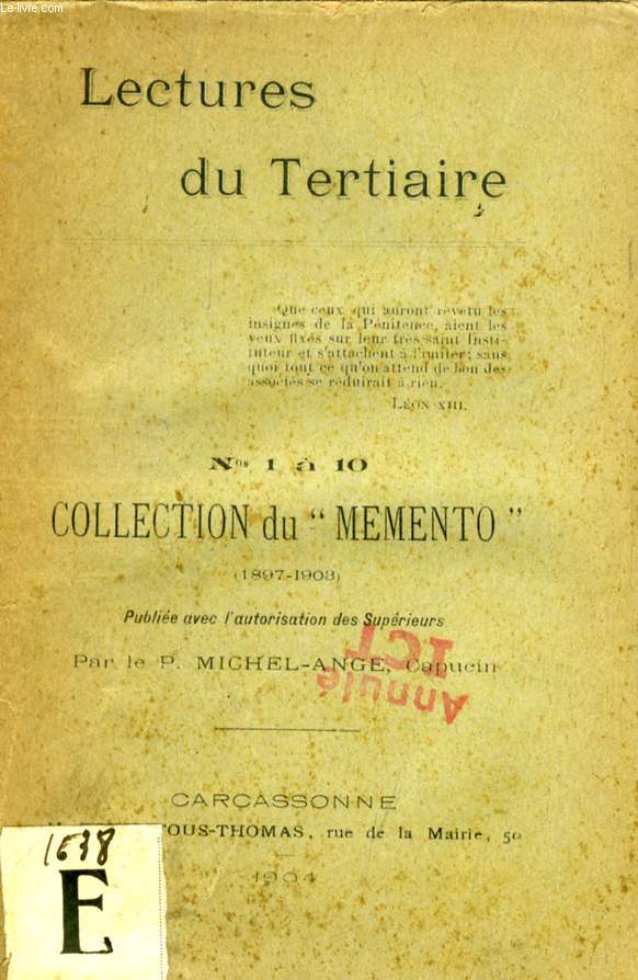 LECTURES DU TERTIAIRE, N 1  10, COLLECTION DU 'MEMENTO' (1897-1908)
