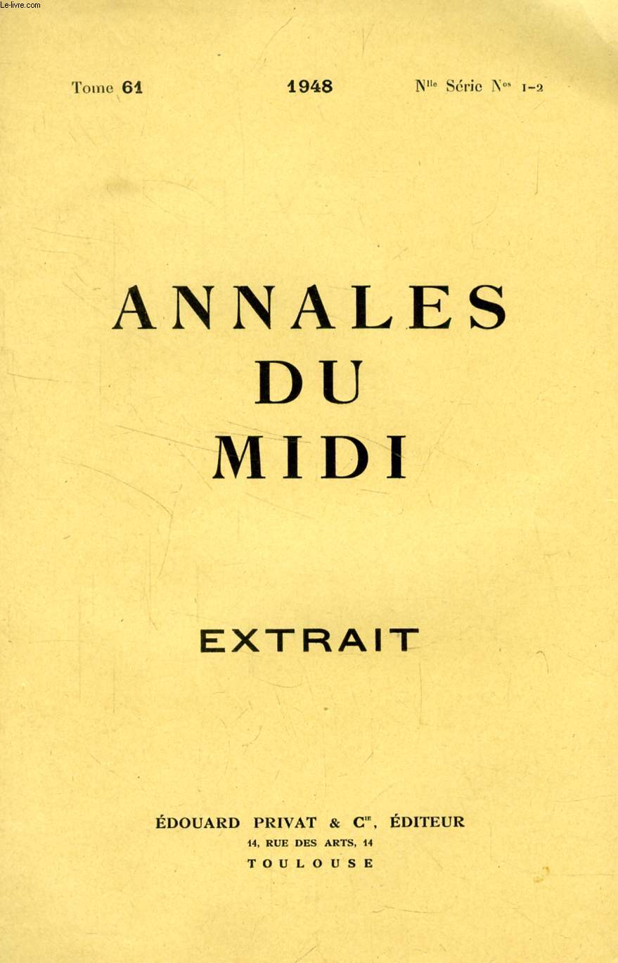 ANNALES DU MIDI, TOME 61, Nlle SERIE N 1-2, 1948 (EXTRAIT), INNOCENT IV, LES HABITANTS DE LIMOUX ET L'INQUISITION