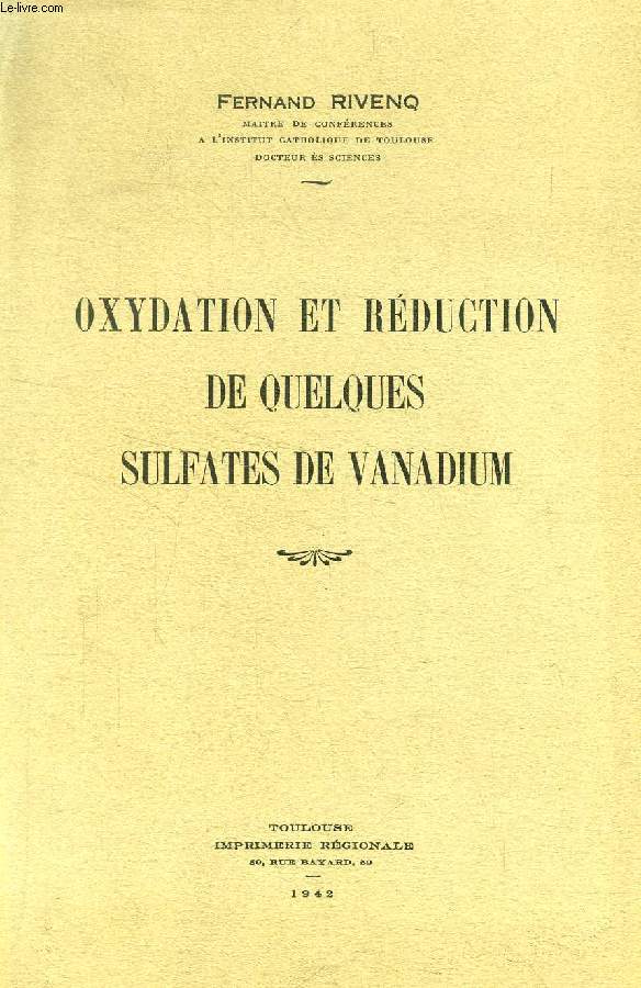 OXYDATION ET REDUCTION DE QUELQUES SULFATES DE VANADIUM