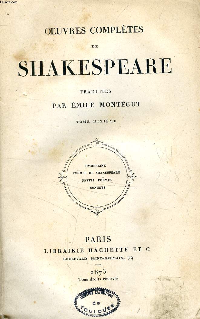 OEUVRES COMPLETES DE SHAKESPEARE, TOME X