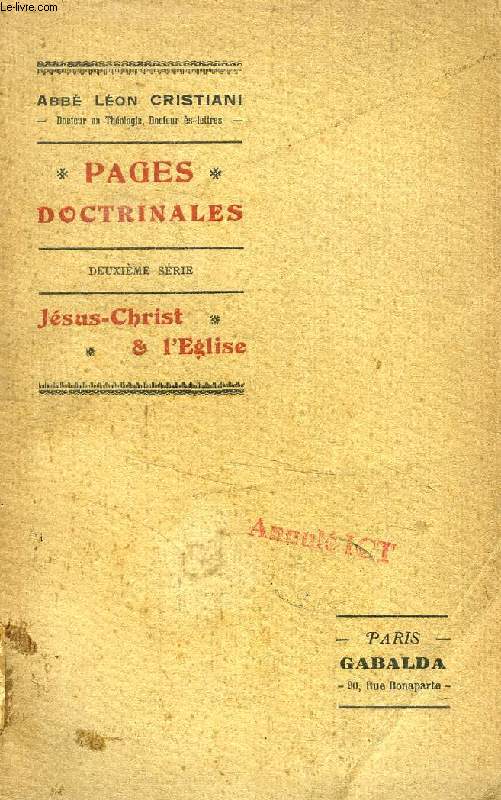 PAGES DOCTRINALES, JESUS-CHRIST ET L'EGLISE