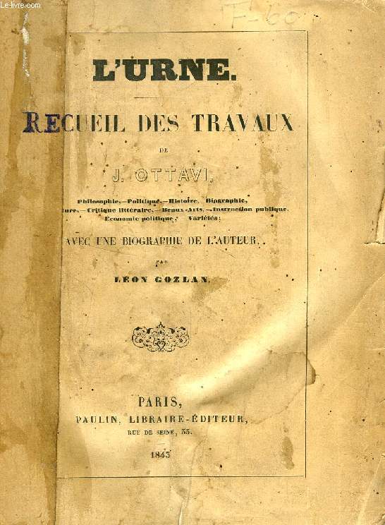 L'URNE, RECUEIL DES TRAVAUX DE J. OTTAVI